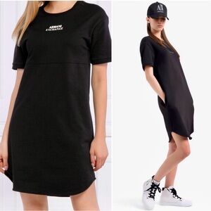ARMANI EXCHANGE Black Knit Tee Mini T-shirt Dress w Pockets